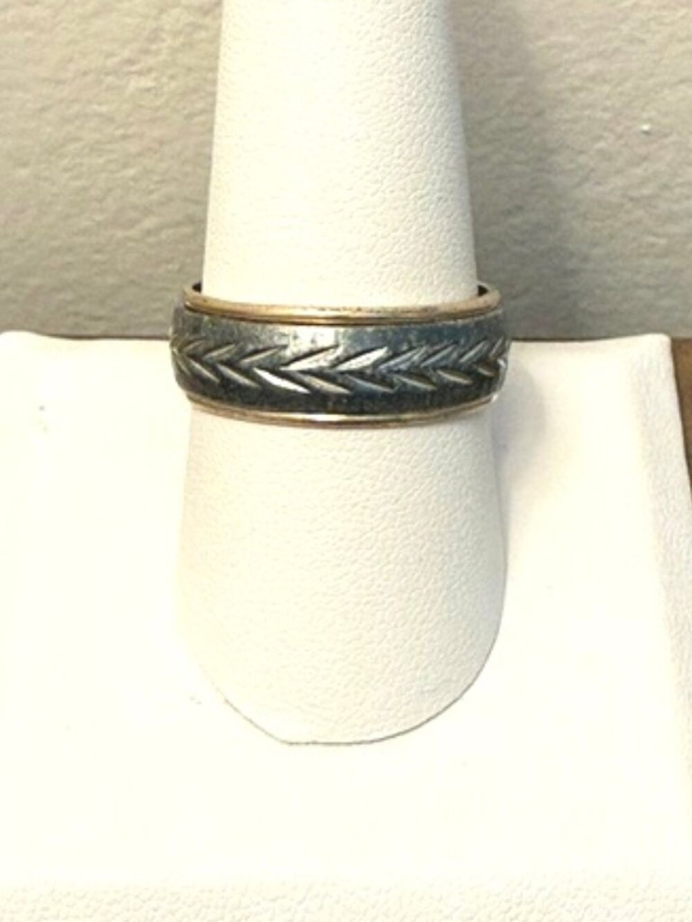 Vintage 10K GF Gold-Filled Sterling Silver Etched Wedding Cigar Band Ring Sz 9.5
